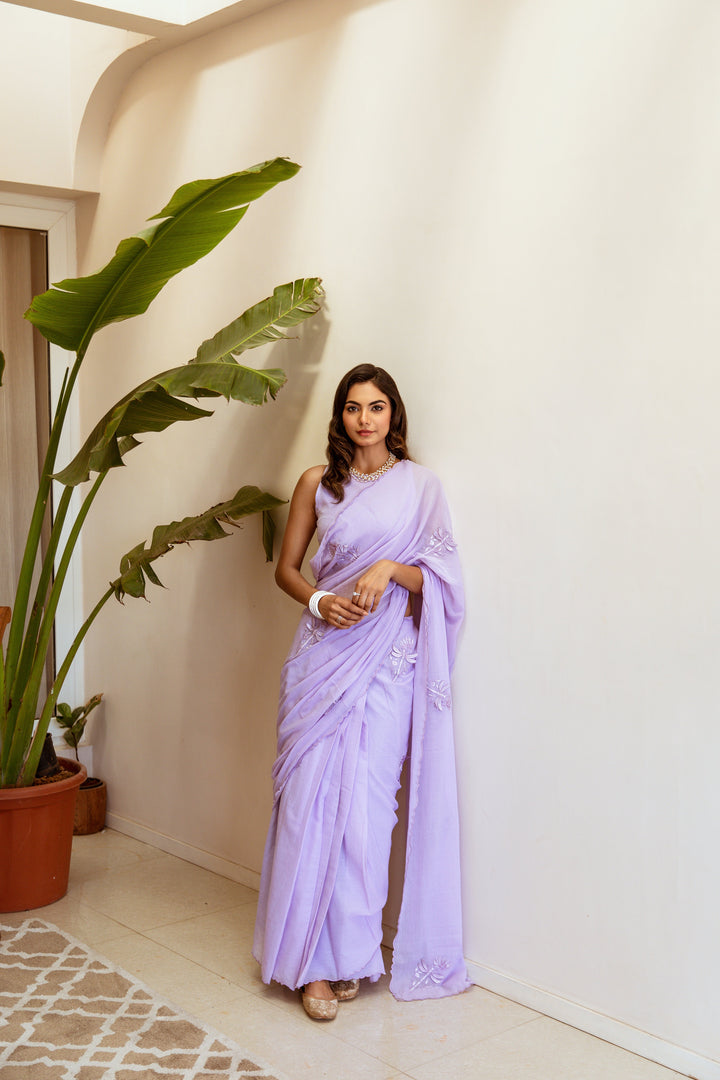 Lilac Embroidered Ready to Wear Saree