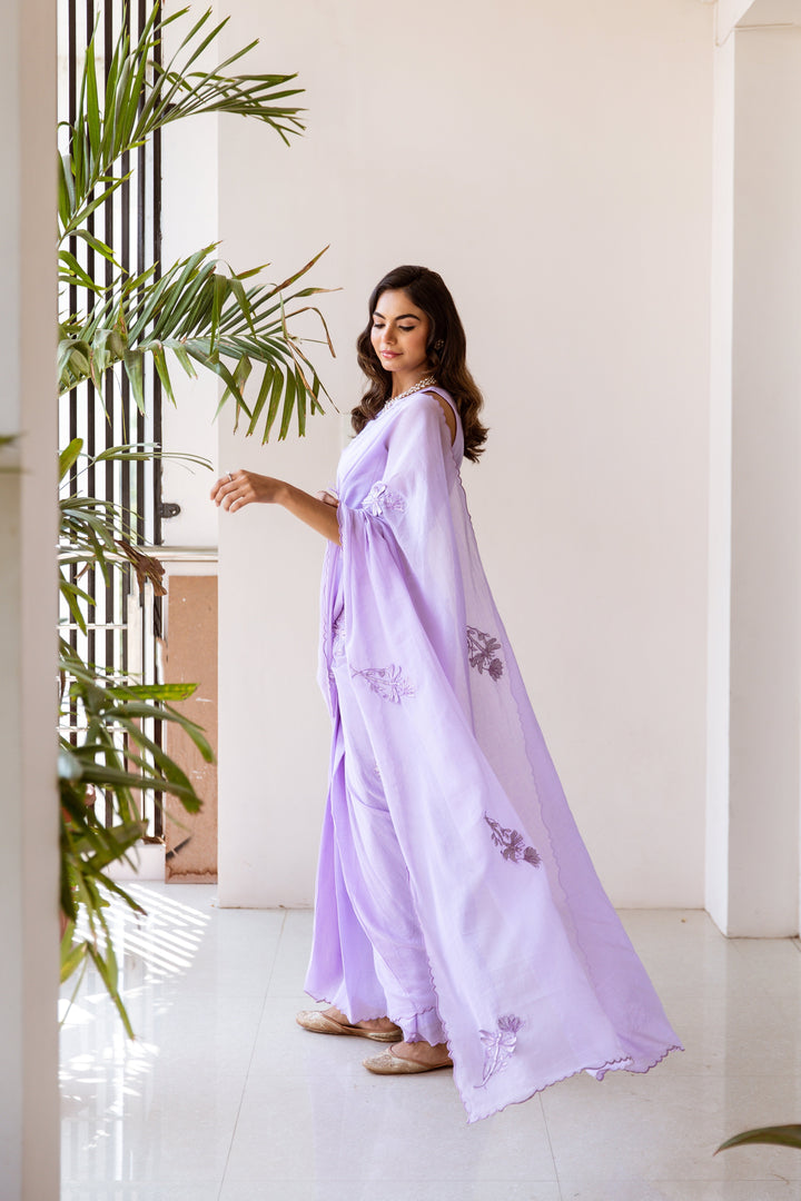 Lilac Embroidered Ready to Wear Saree