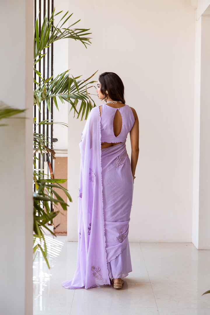 Lilac Embroidered Ready to Wear Saree