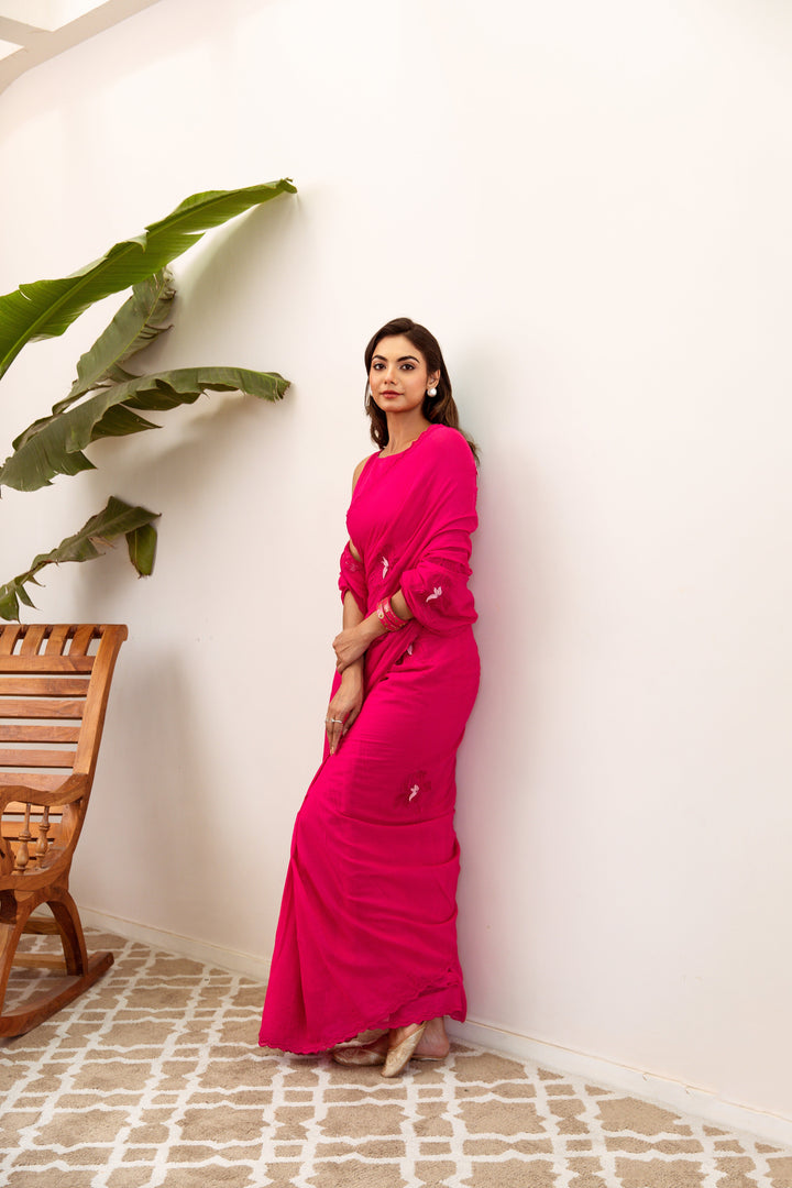 Pink Embroidered Ready to Wear Saree