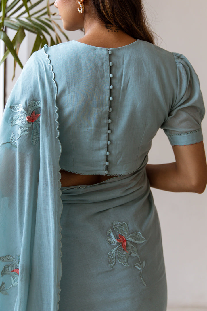 Powder Blue Embroidered Ready to Wear Saree