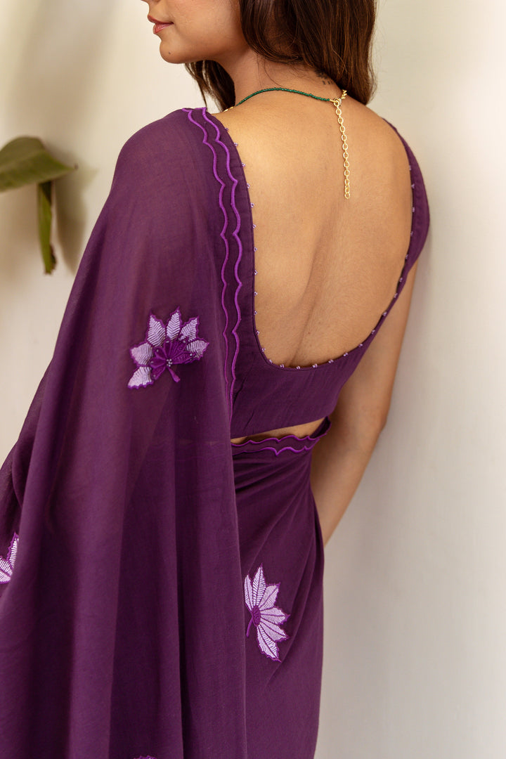 Purple Embroidered Ready to Wear Saree