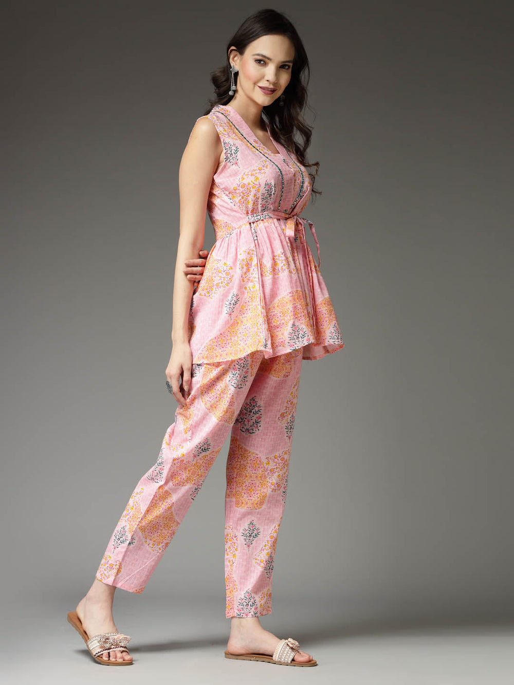 Light-Pink-Cotton-Floral-Printed-Co-Ord-Set