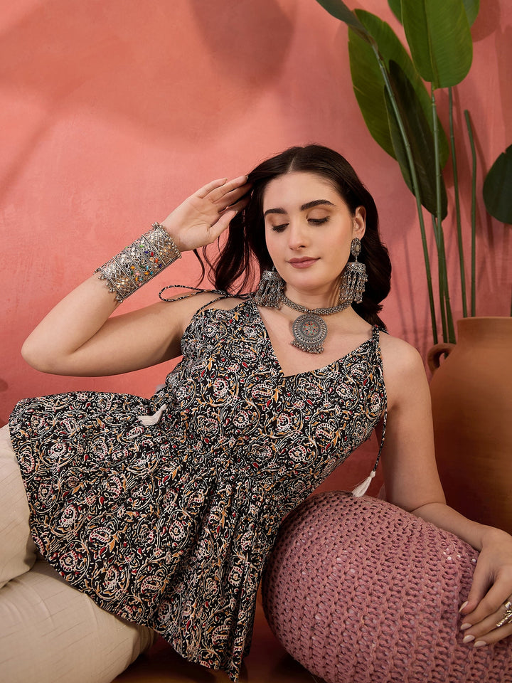 Black Floral Printed Cotton Co-Ord Set