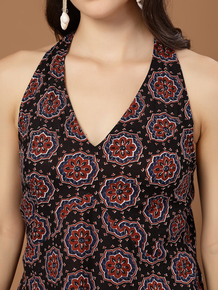 Black Block Printed Cotton Straight Co-Ord Set
