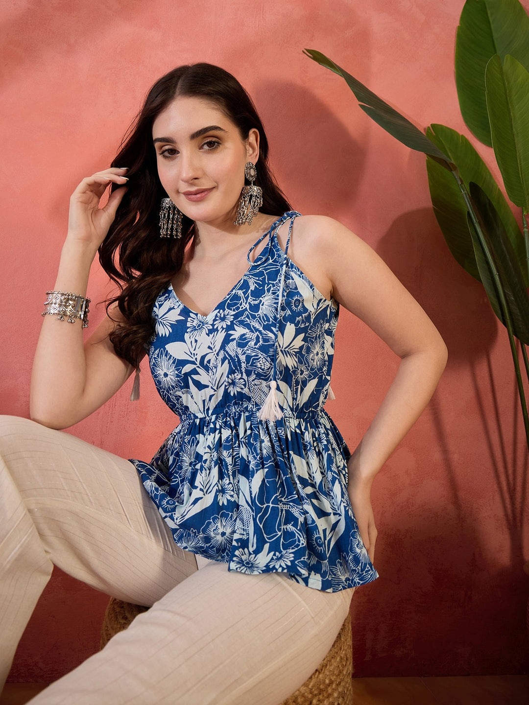 Blue Tropical Printed Cotton Co-ords Set
