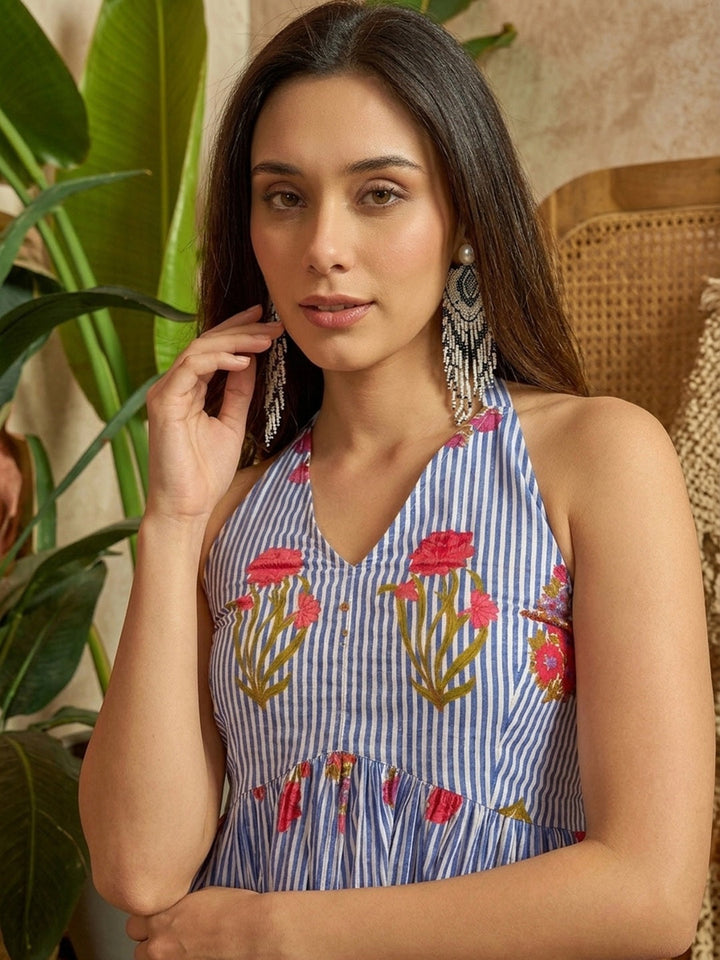 Blue Floral Printed Cotton Co-Ord Set