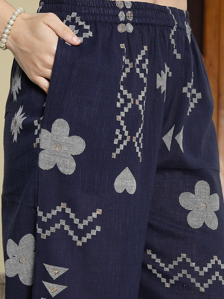 Blue Geomatric Printed Rayon Slub Co-Ord Set