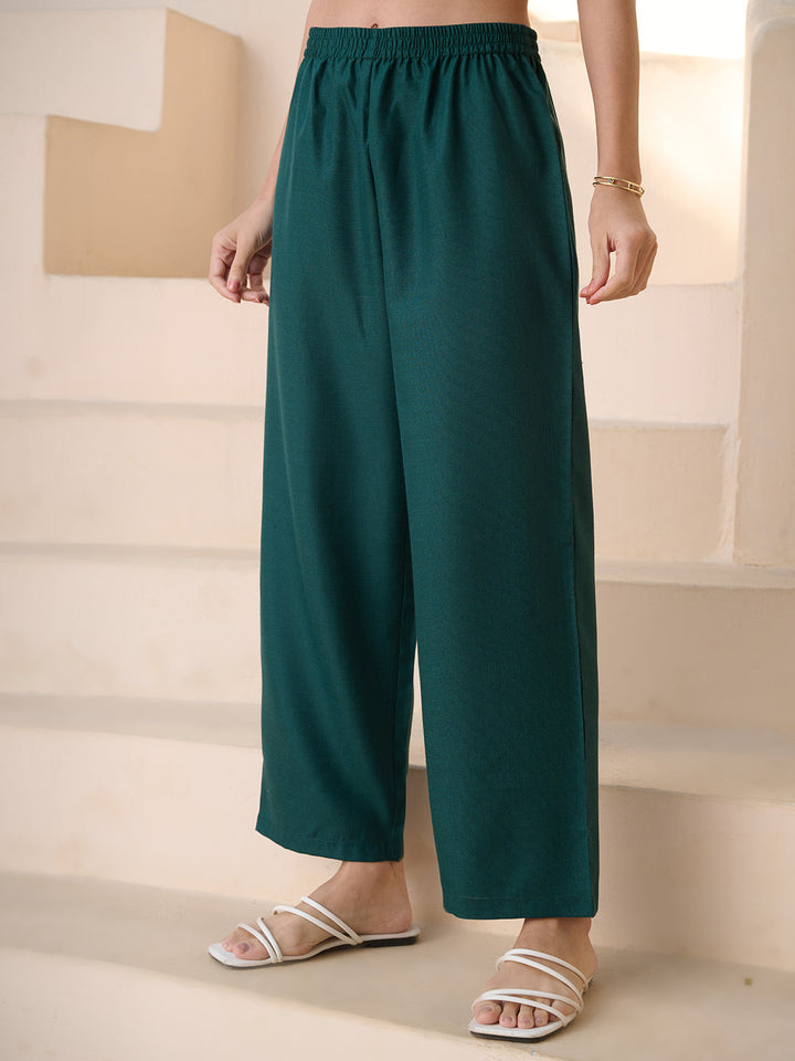 Green Solid & Embroidered Cotton Blend Co-Ord Set