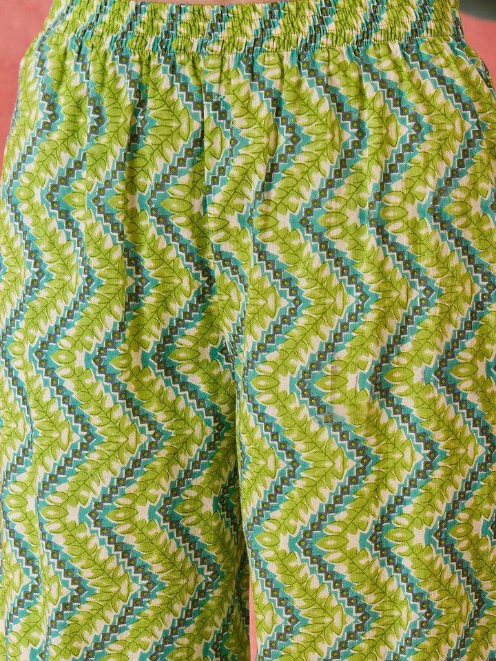 Green Floral Printed Cotton Co-Ord Set