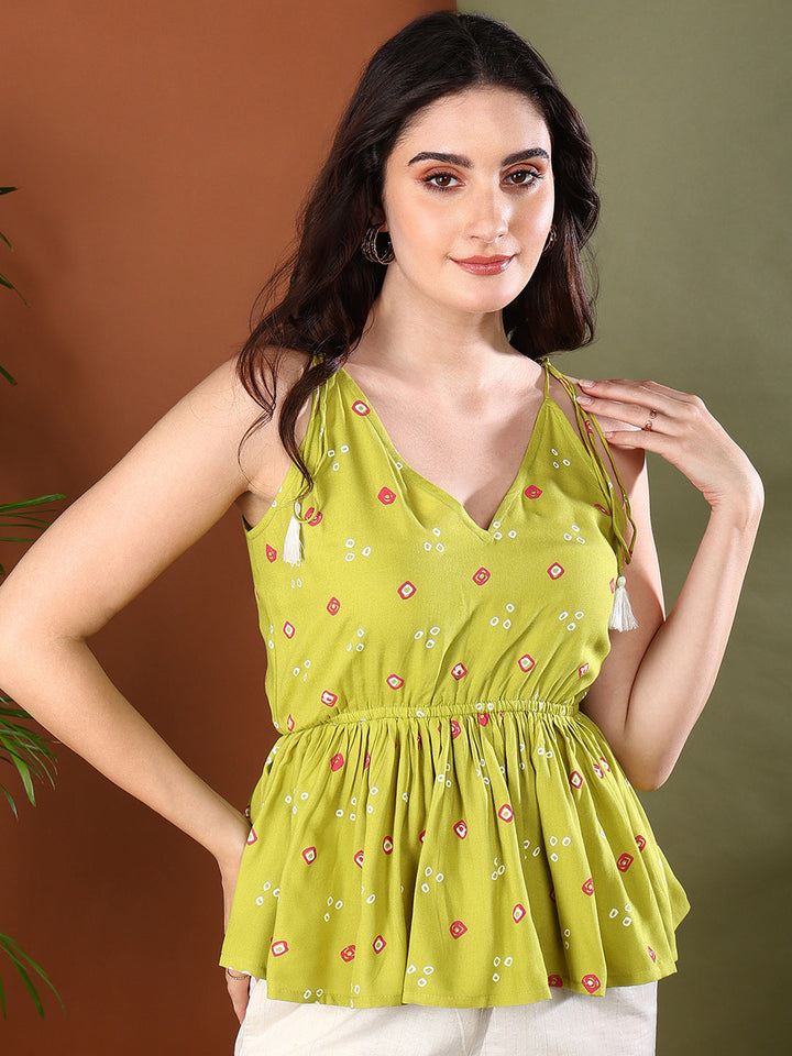 Green Bandhej Printed Rayon Co-Ord Set