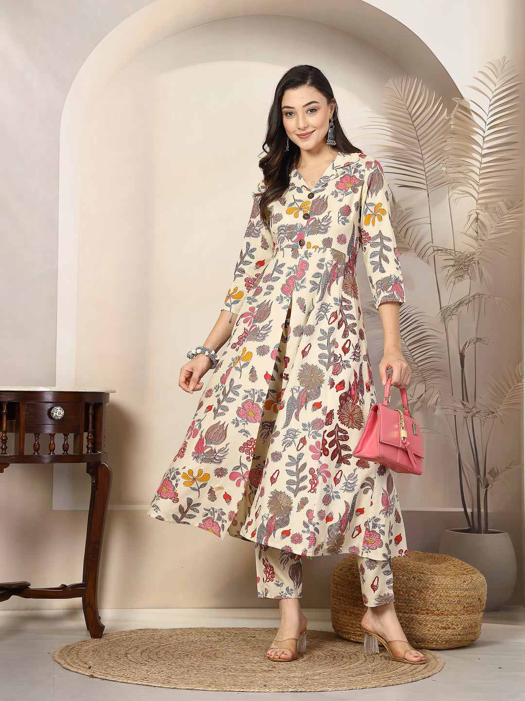 Cream-Rayon-Floral-Printed-A-Line-2-Piece-Kurta-Set