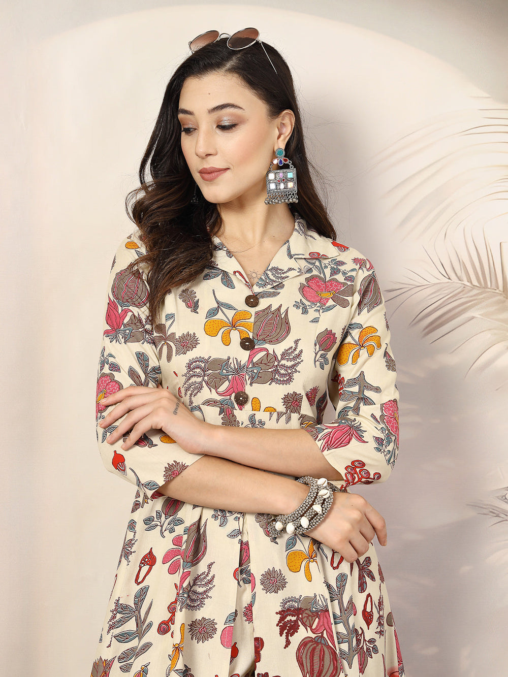 Cream-Rayon-Floral-Printed-A-Line-2-Piece-Kurta-Set