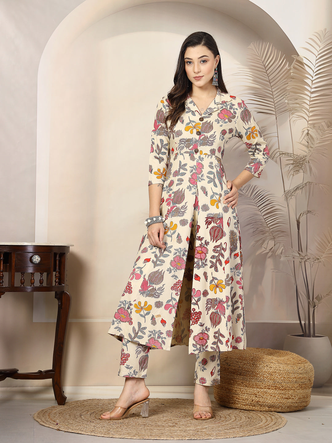 Cream-Rayon-Floral-Printed-A-Line-2-Piece-Kurta-Set