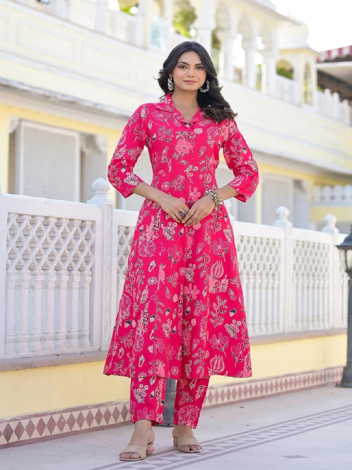 Pink-Rayon-Floral-Printed-2-Piece-Kurta-Set