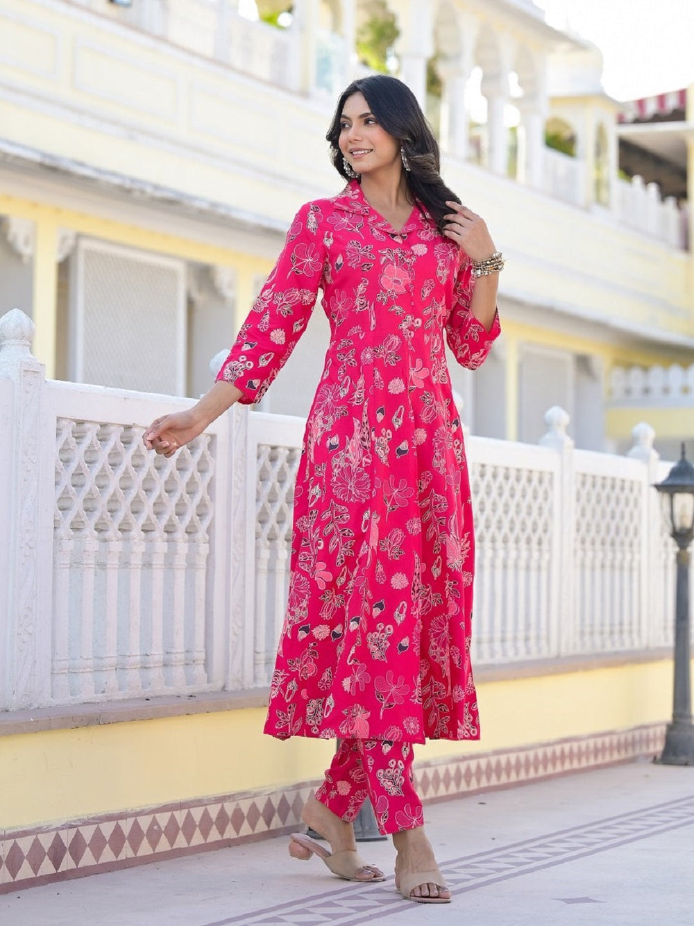 Pink-Rayon-Floral-Printed-2-Piece-Kurta-Set