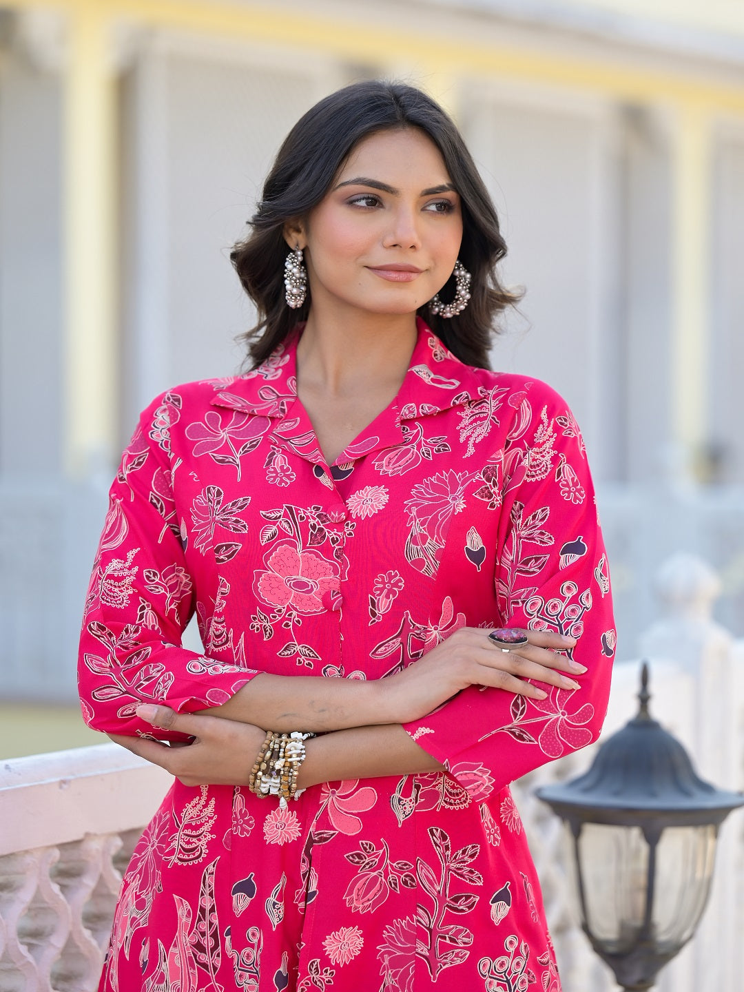 Pink-Rayon-Floral-Printed-2-Piece-Kurta-Set