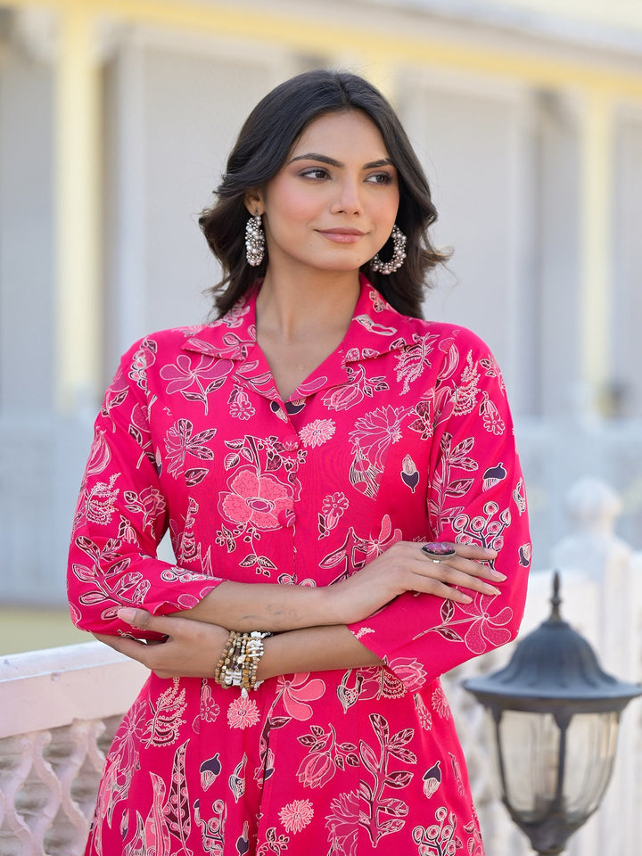 Pink-Rayon-Floral-Printed-2-Piece-Kurta-Set