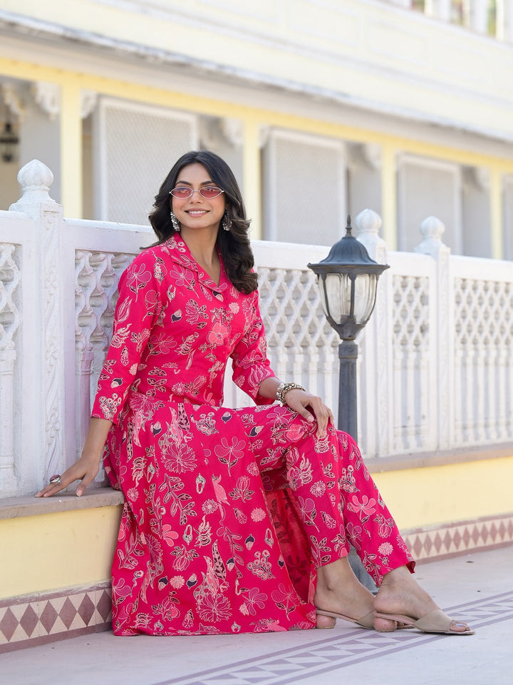 Pink-Rayon-Floral-Printed-2-Piece-Kurta-Set