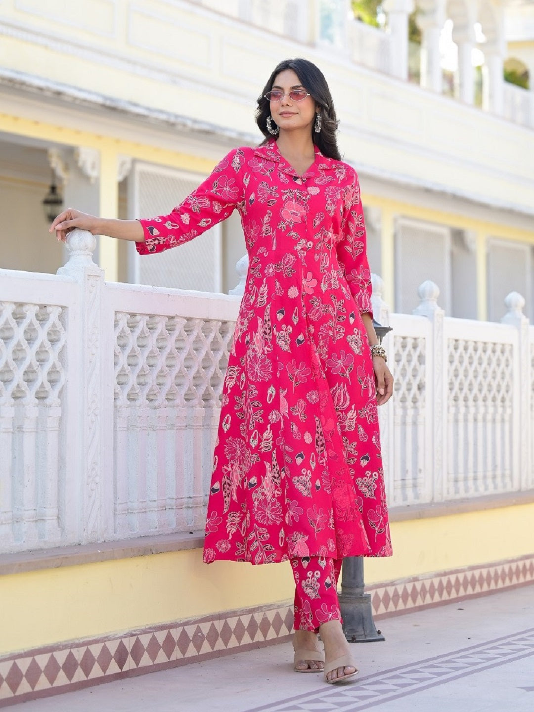 Pink-Rayon-Floral-Printed-2-Piece-Kurta-Set