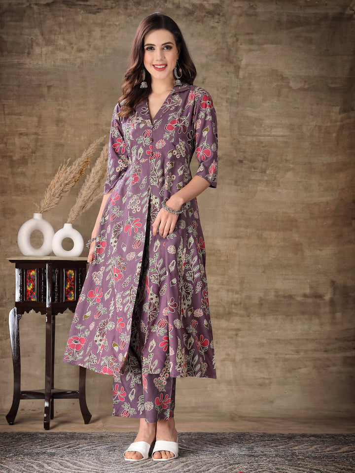 Mauve-Rayon-Floral-Printed-2-Piece-Kurta-Set