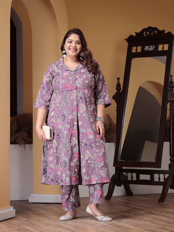 Mauve-Rayon-Floral-Printed-2-Piece-Kurta-Set