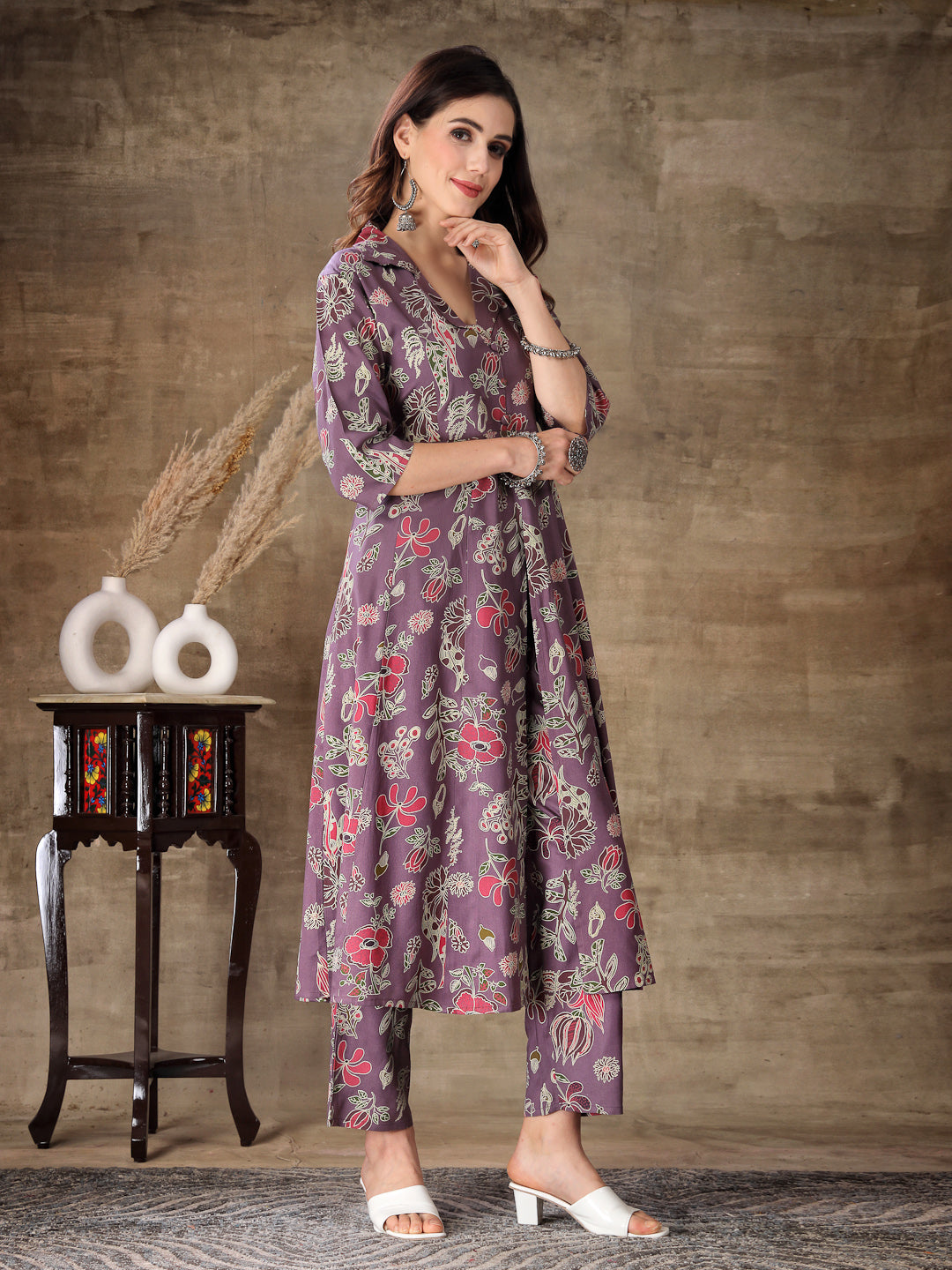 Mauve-Rayon-Floral-Printed-2-Piece-Kurta-Set