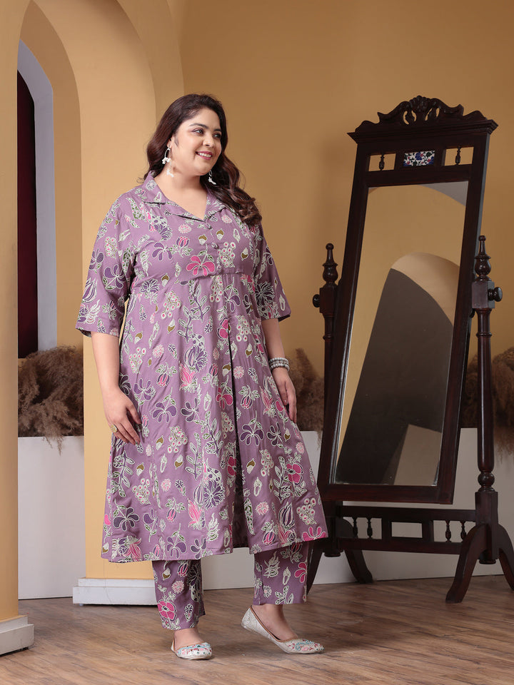 Mauve-Rayon-Floral-Printed-2-Piece-Kurta-Set