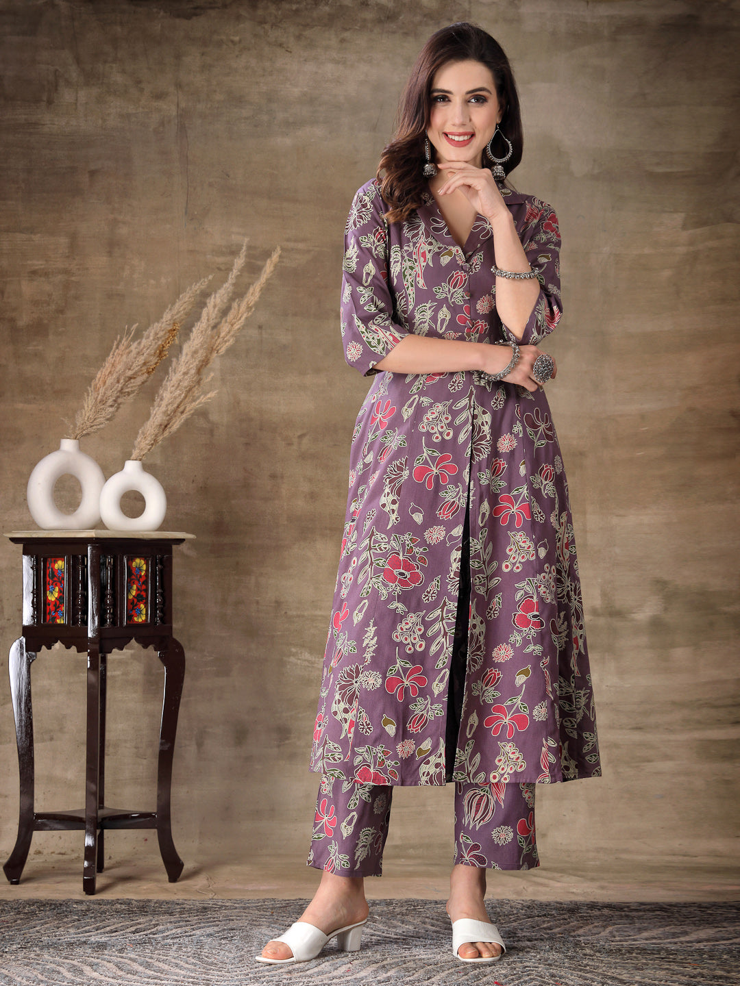 Mauve-Rayon-Floral-Printed-2-Piece-Kurta-Set