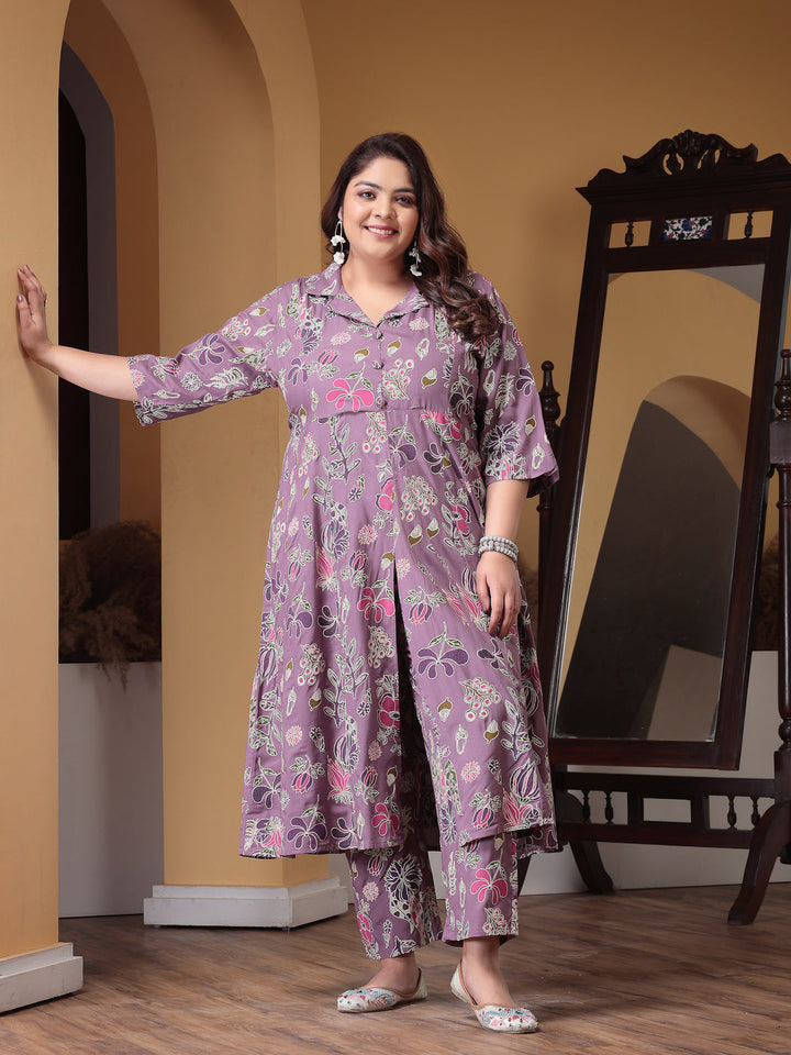 Mauve-Rayon-Floral-Printed-2-Piece-Kurta-Set