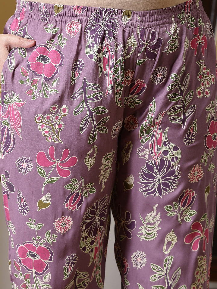 Mauve-Rayon-Floral-Printed-2-Piece-Kurta-Set