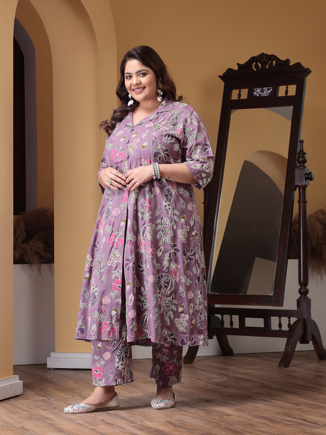 Mauve-Rayon-Floral-Printed-2-Piece-Kurta-Set