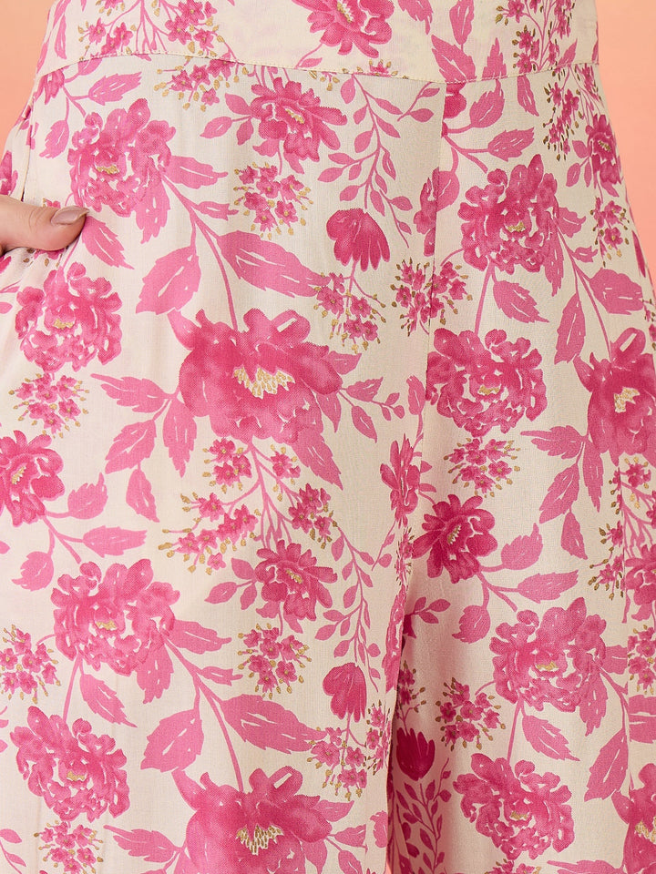 Pink Floral Printed Rayon Co-Ord Set