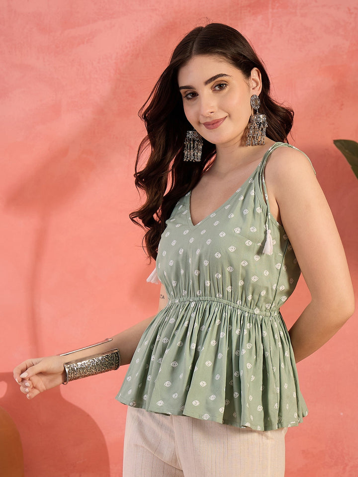 Pista Green Printed Rayon Co-ords Set