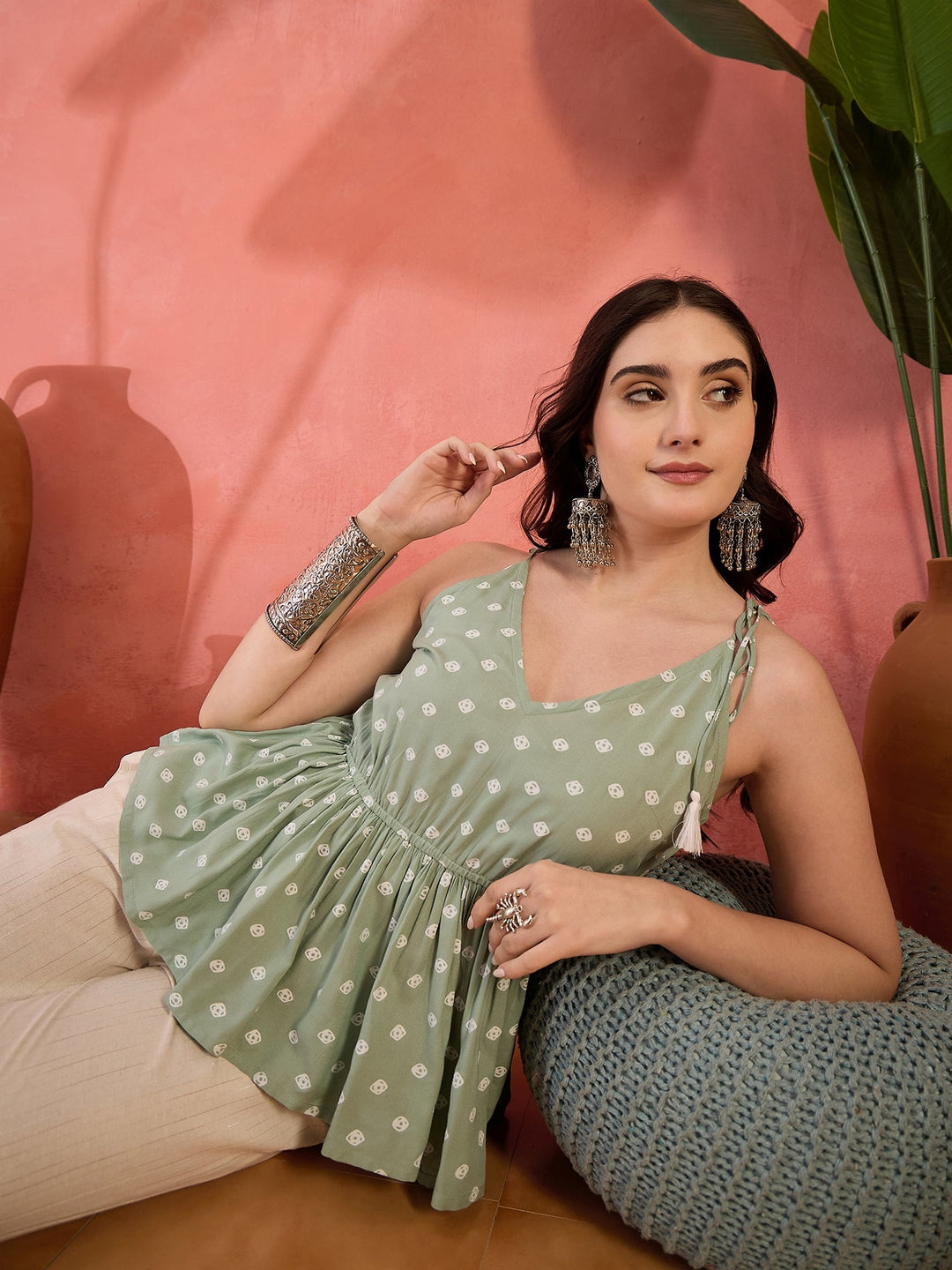 Pista Green Printed Rayon Co-ords Set