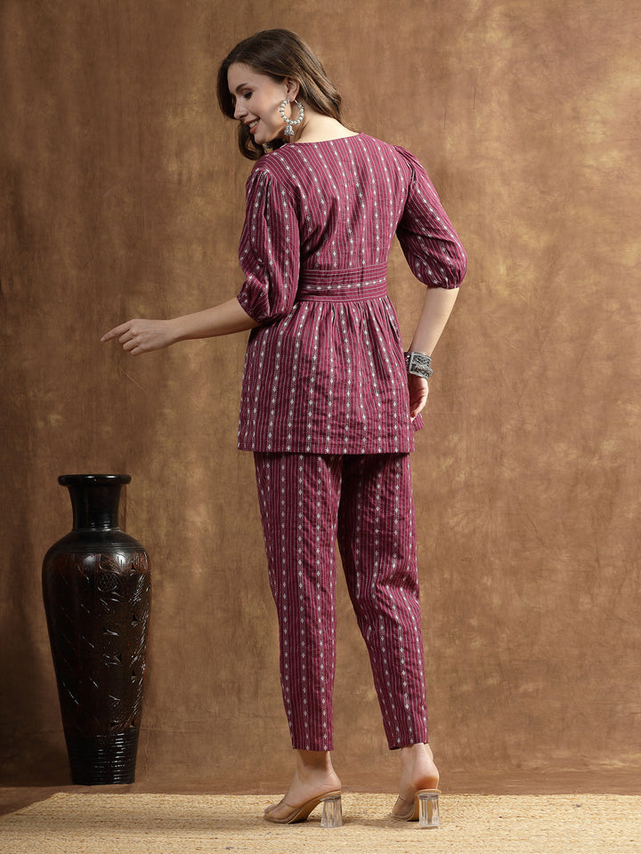 Wine-Cotton-Woven-Design-Co-Ord-Set