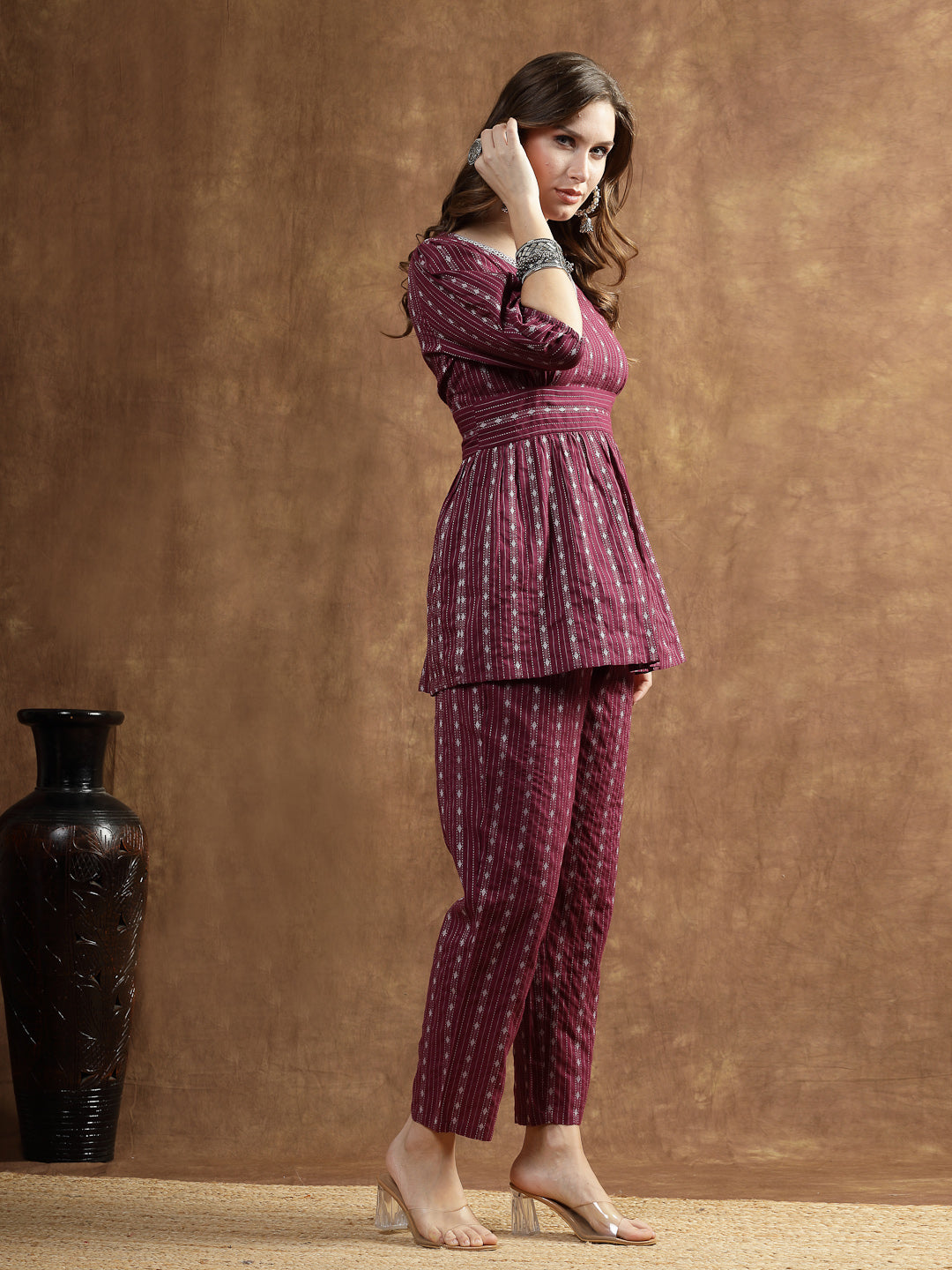 Wine-Cotton-Woven-Design-Co-Ord-Set