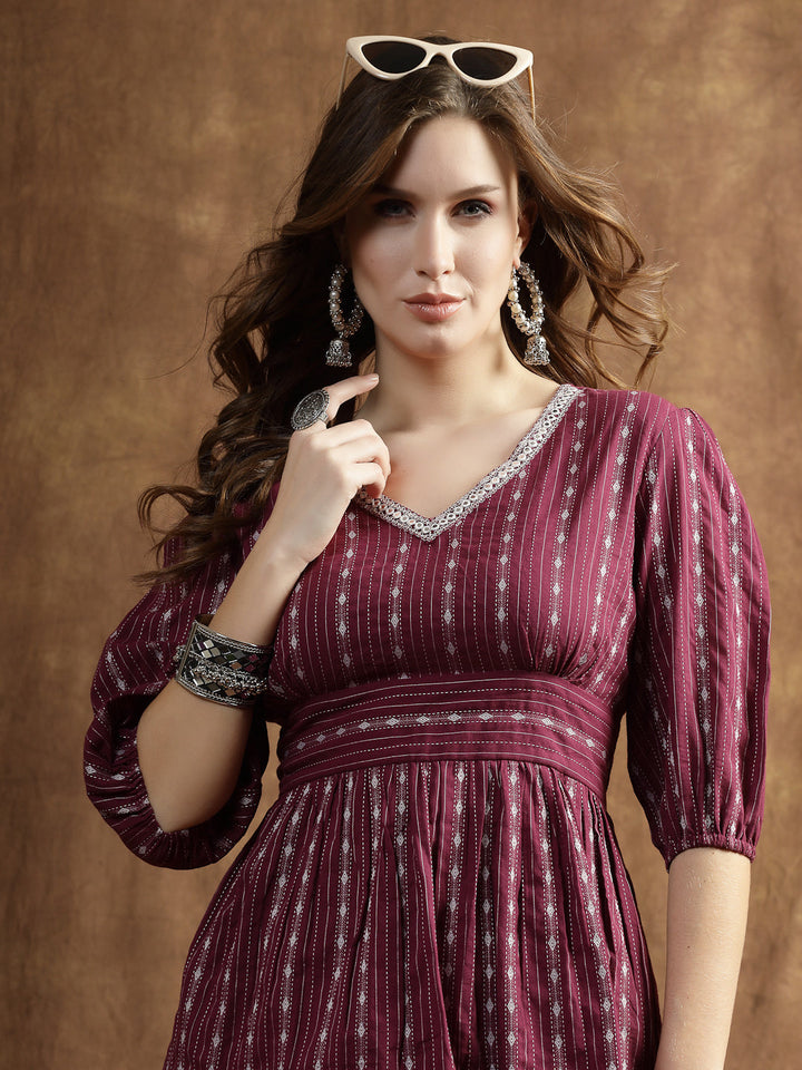 Wine-Cotton-Woven-Design-Co-Ord-Set