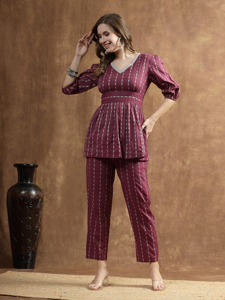 Wine-Cotton-Woven-Design-Co-Ord-Set