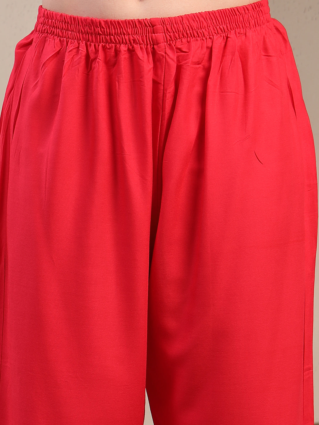 Red Solid & Embroidered Rayon Co-Ord Set