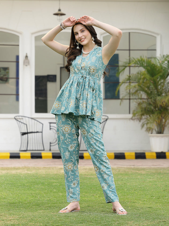Aqua-Blue-Rayon-Floral-Printed-Co-Ord-Set