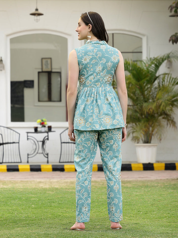 Aqua-Blue-Rayon-Floral-Printed-Co-Ord-Set