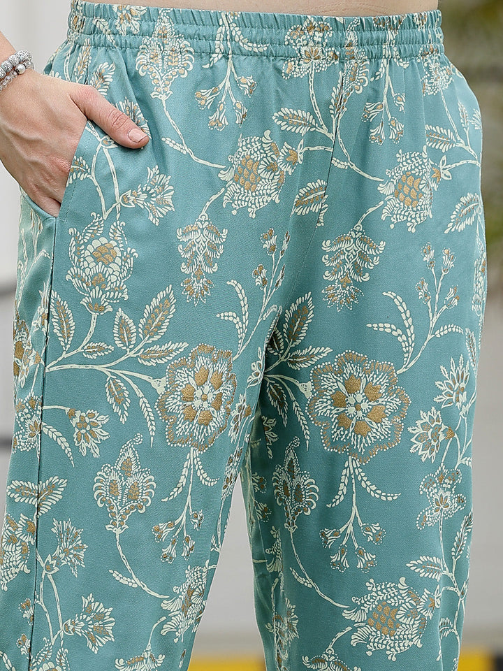 Aqua-Blue-Rayon-Floral-Printed-Co-Ord-Set