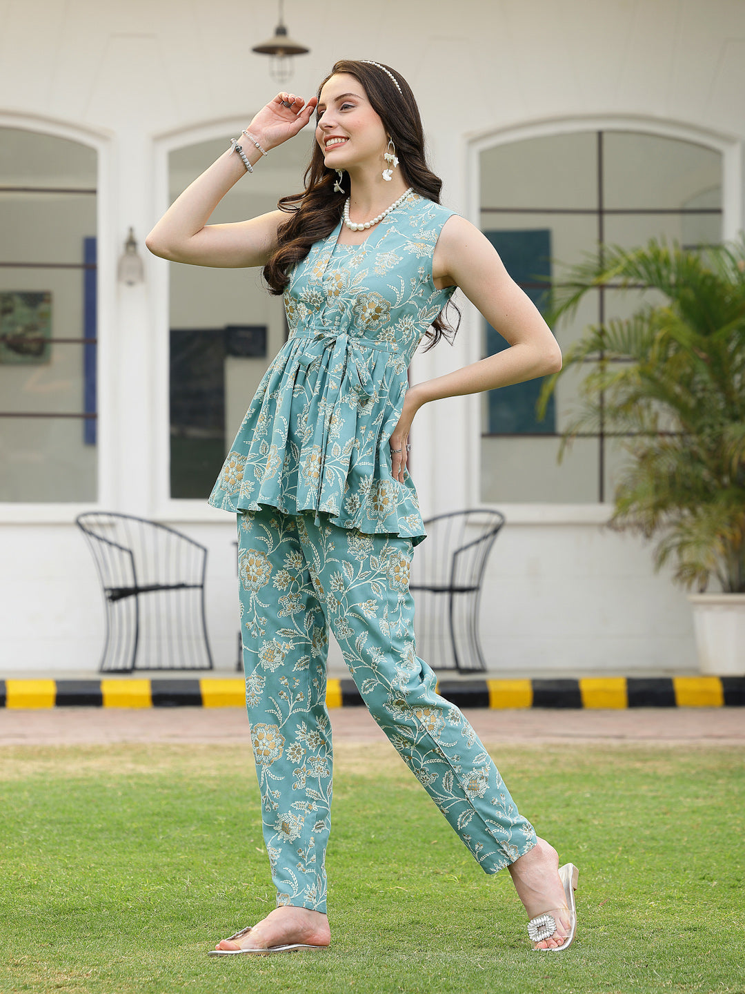 Aqua-Blue-Rayon-Floral-Printed-Co-Ord-Set