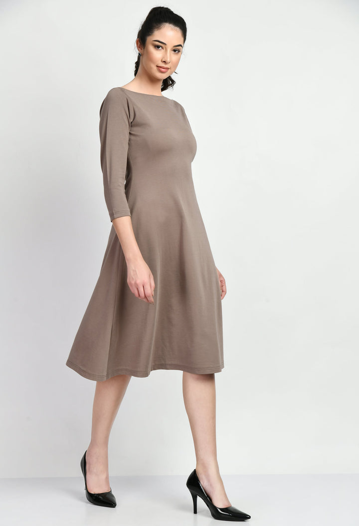 Camel-Beige-Cotton-Blend-Dignity-Boat-Neck-A-Line-Dress