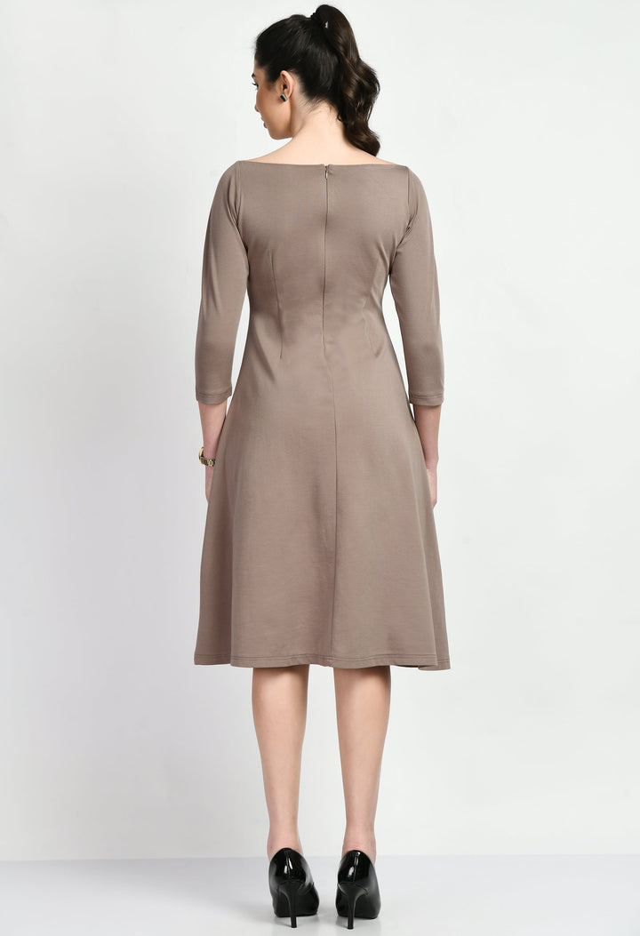 Camel-Beige-Cotton-Blend-Dignity-Boat-Neck-A-Line-Dress