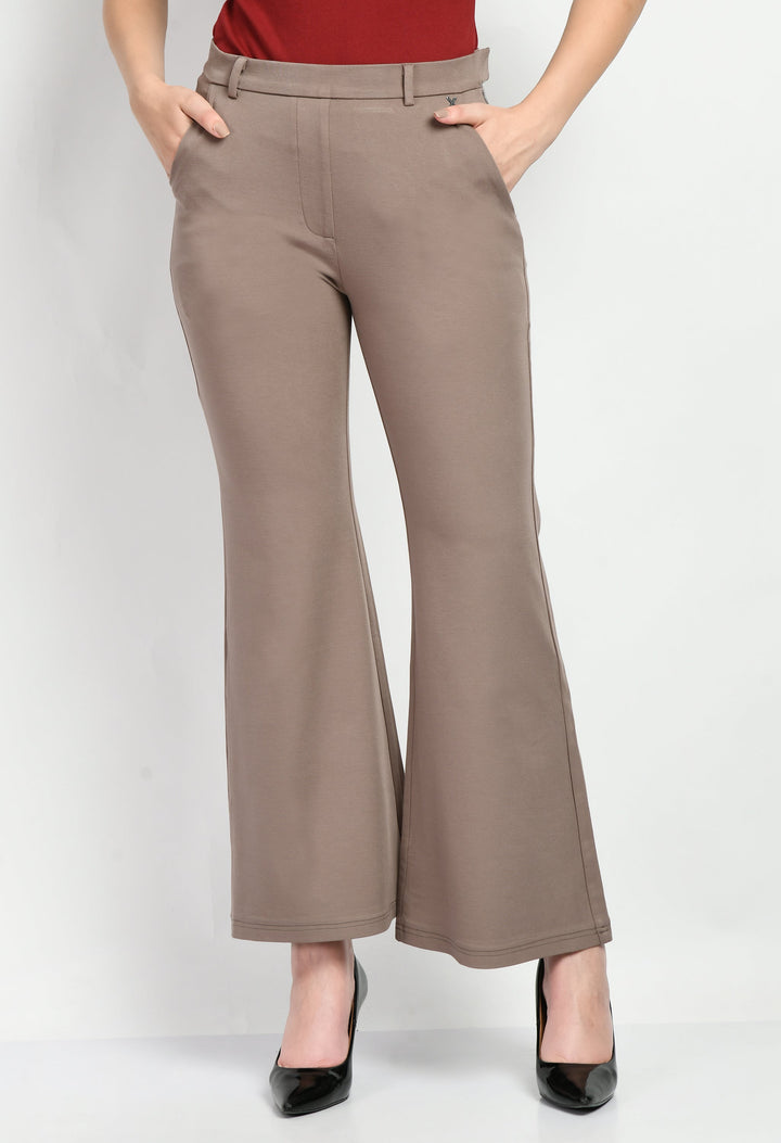 Camel-Beige-Cotton-Blend-Solid-Stretch-Bootcut-Trouser