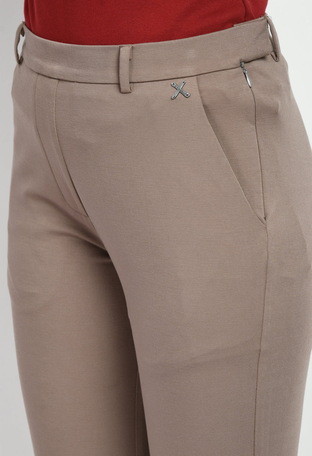 Camel-Beige-Cotton-Blend-Solid-Stretch-Bootcut-Trouser