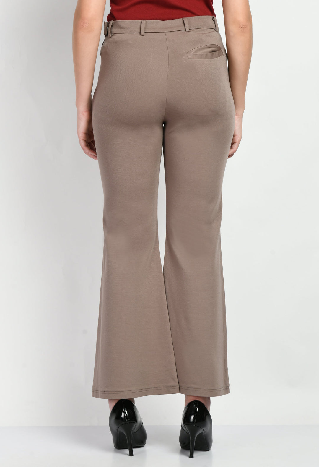 Camel-Beige-Cotton-Blend-Solid-Stretch-Bootcut-Trouser