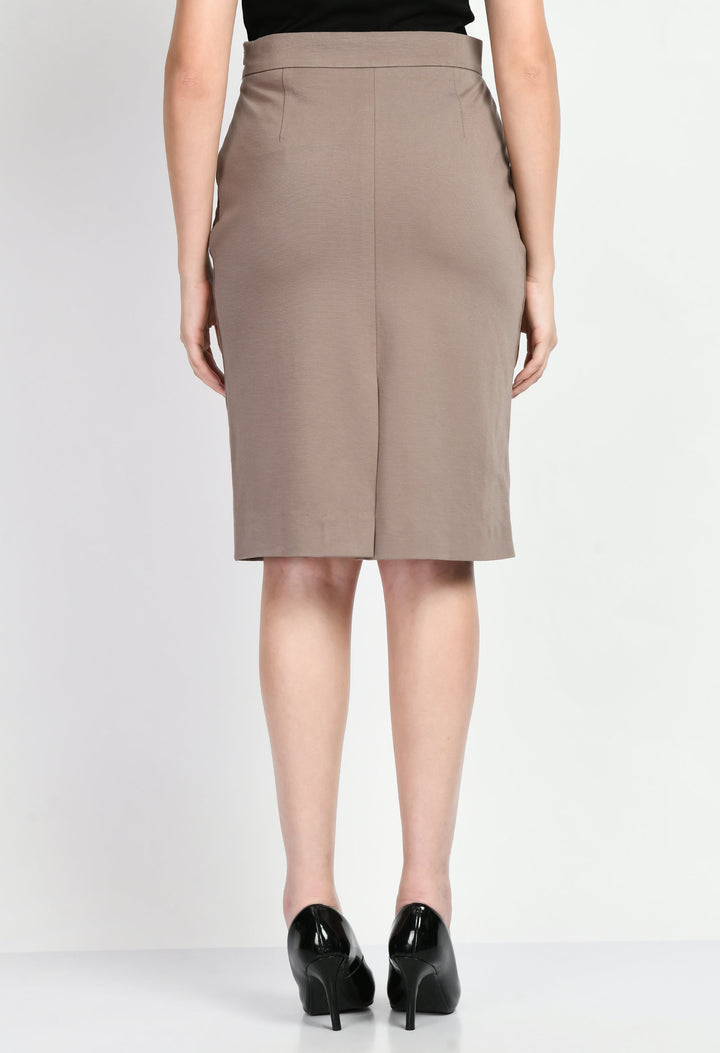 Camel-Beige-Leadership-Solid-Stretch-Pencil-Skirt